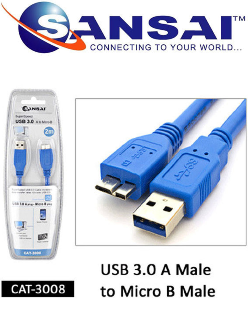 SANSAI USB3 Plug to micro-USB type-B Plug Cable 2m image 0